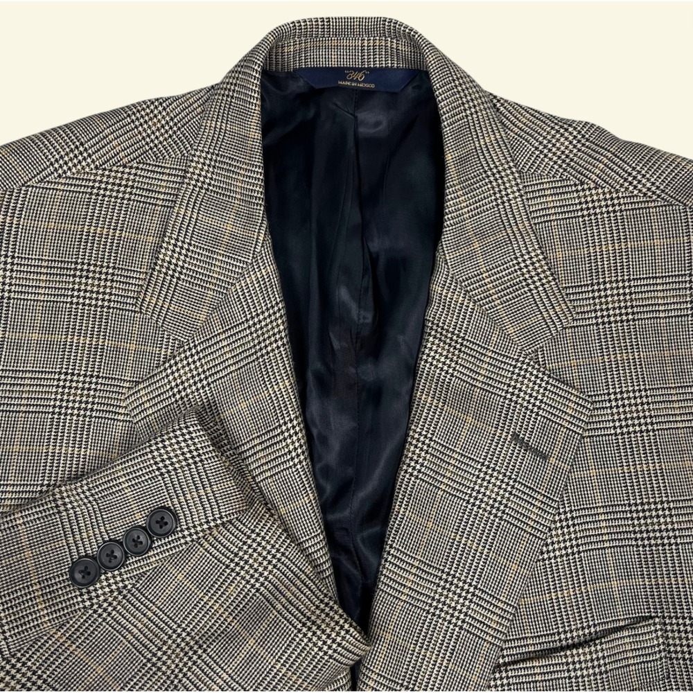 Brooks Brothers 346 Silk Blend Sport Coat Blazer Men's 46R Gray Wool Glen Plaid